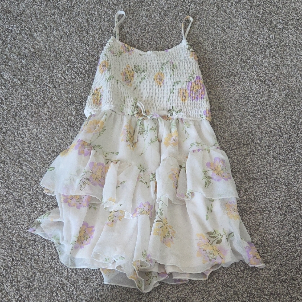 Zunie Floral Ruffle Romper in White and Purple